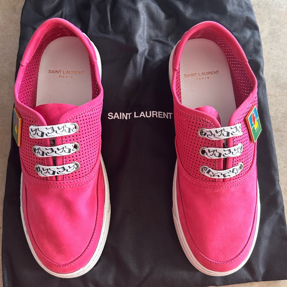 Saint Laurent "Andy" Low Top Bolt Size 38 Pink Leather Sneakers (Authentic)